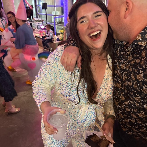 XXL White Sequin Martina Jumpsuit - Picture 7 of 8